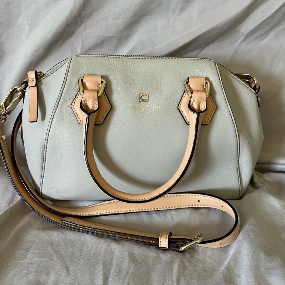 Kate Spade light blue/gray and tan crossbody purse. Used